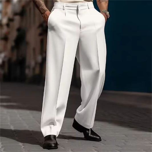 Mens Casual High-Waisted Loose Suit Pants 2024 New Business Versatile Comfortable Retro Solid Color Breathable Trousers For Men